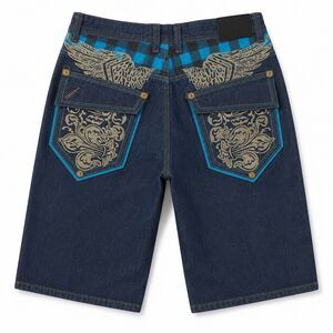 Vintage Men’s Y2K Clench Skater Denim Shorts With Embellishing 36w  14” length